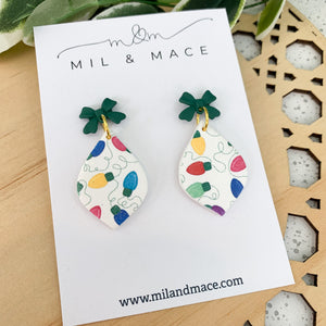 Lights Christmas Print Bauble Polymer Clay Dangle Earrings
