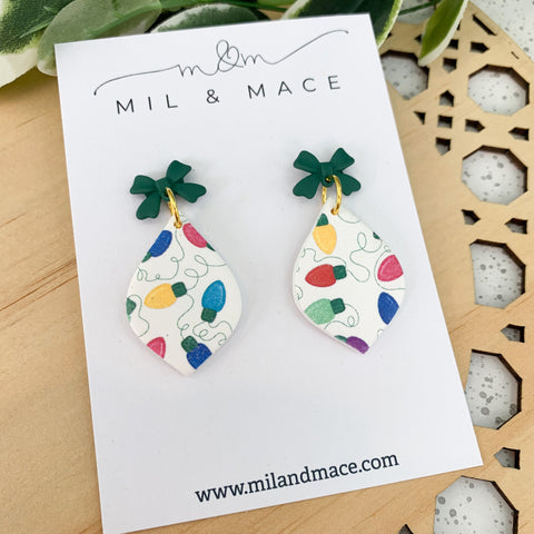 Lights Christmas Print Bauble Polymer Clay Dangle Earrings