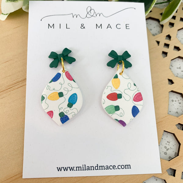 Lights Christmas Print Bauble Polymer Clay Dangle Earrings