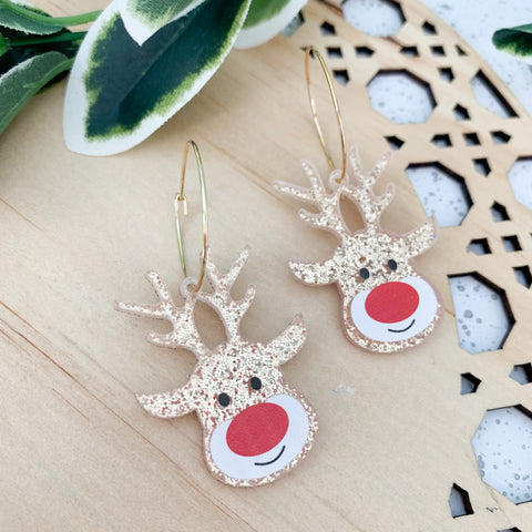 Christmas Reindeer Acrylic Dangle Earrings