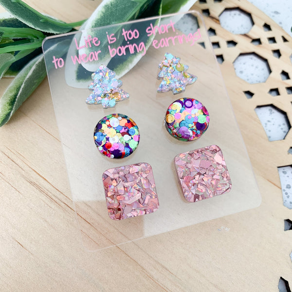 Deluxe Mixed Acrylic Stud Pack with Earring Holder