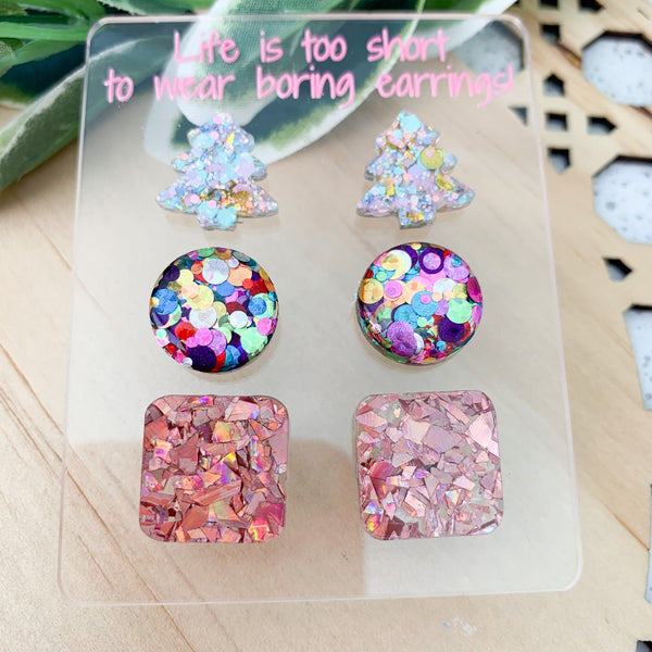 Deluxe Mixed Acrylic Stud Pack with Earring Holder