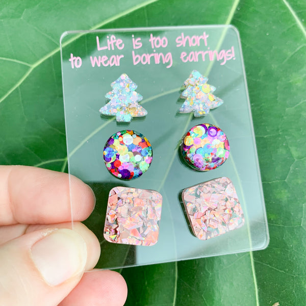 Deluxe Mixed Acrylic Stud Pack with Earring Holder