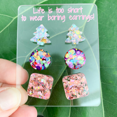 Deluxe Mixed Acrylic Stud Pack with Earring Holder