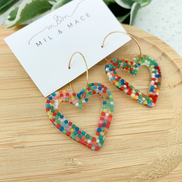 Sprinkle Hearts Resin Dangle Earrings