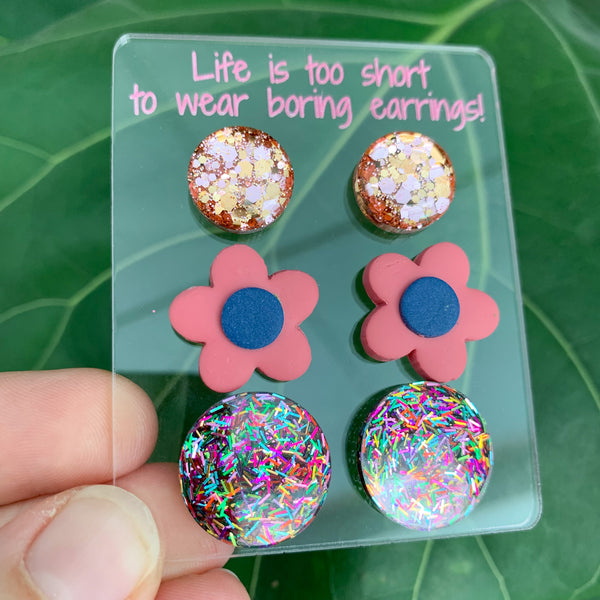 Deluxe Mixed Acrylic Stud Pack with Earring Holder