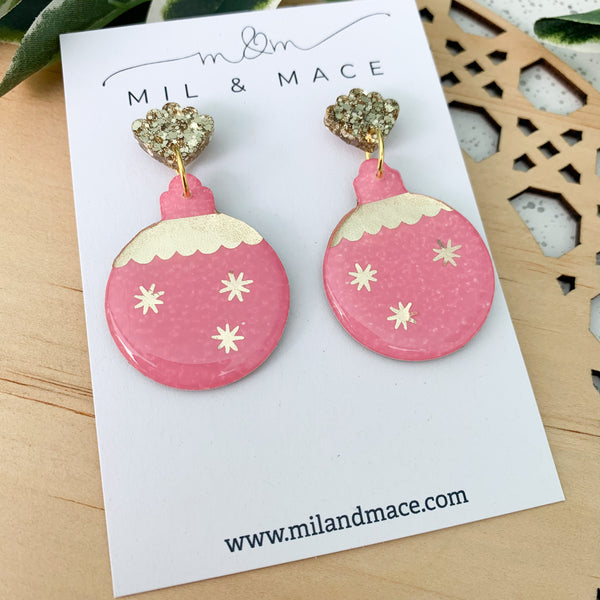 Pretty in Pink Christmas Bauble Dangle Earrings