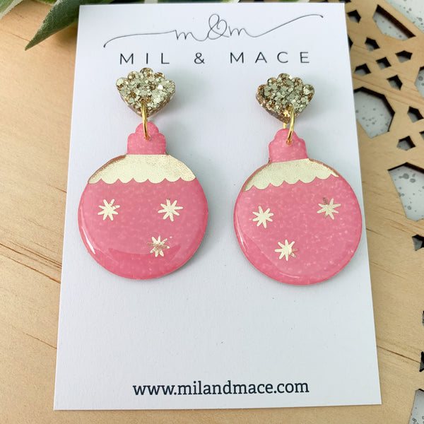 Pretty in Pink Christmas Bauble Dangle Earrings