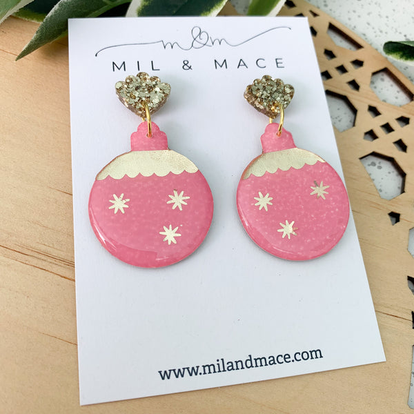 Pretty in Pink Christmas Bauble Dangle Earrings