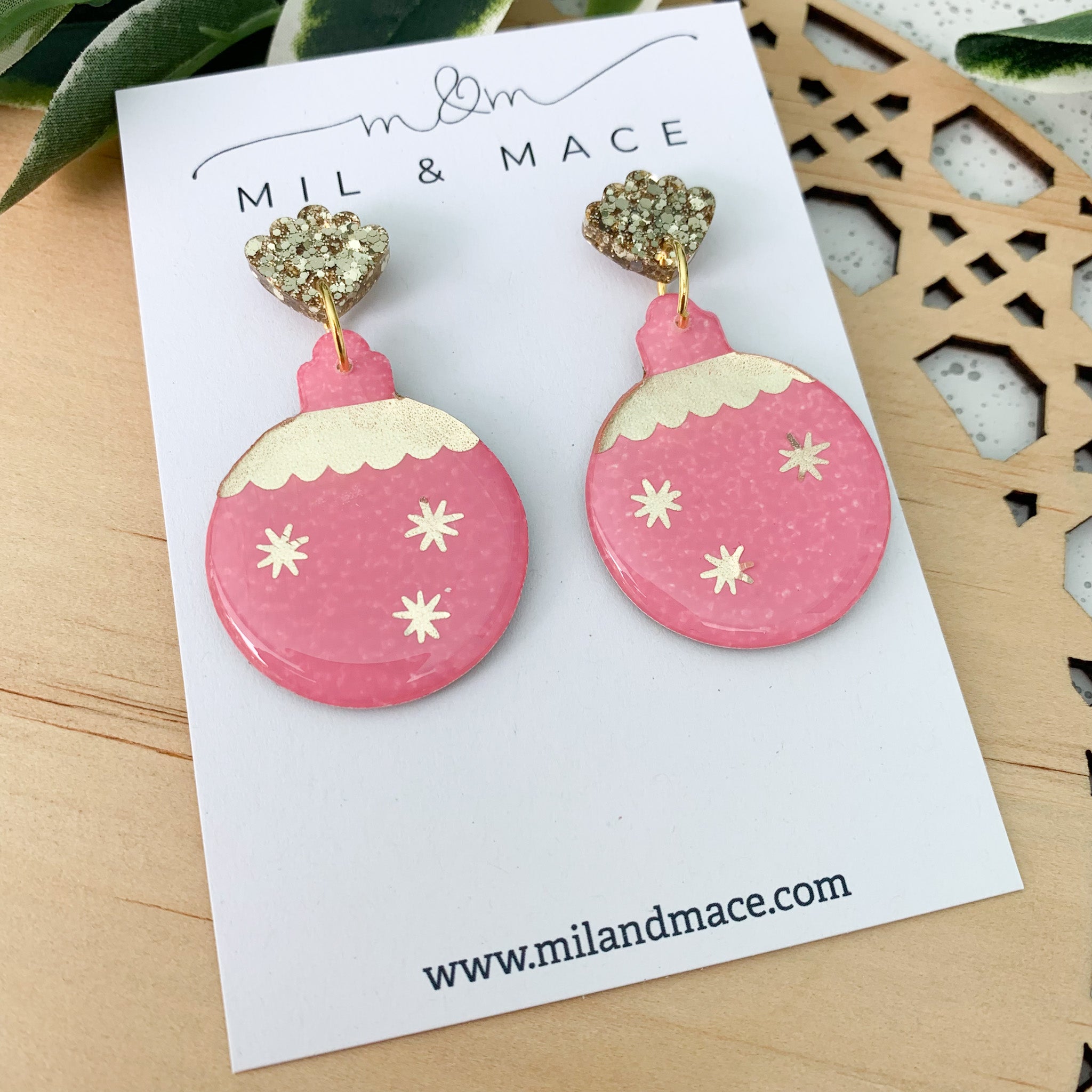Pretty in Pink Christmas Bauble Dangle Earrings