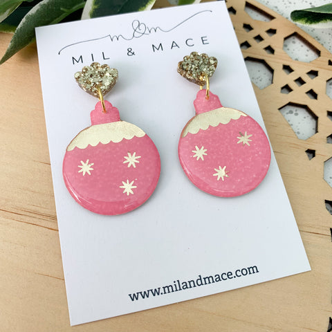 Pretty in Pink Christmas Bauble Dangle Earrings
