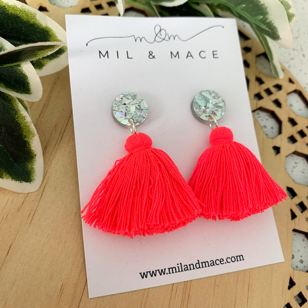 Tassel Drops Hot Neon Pink Silver Top