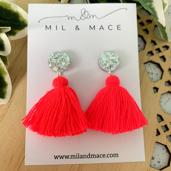 Tassel Drops Hot Neon Pink Silver Top