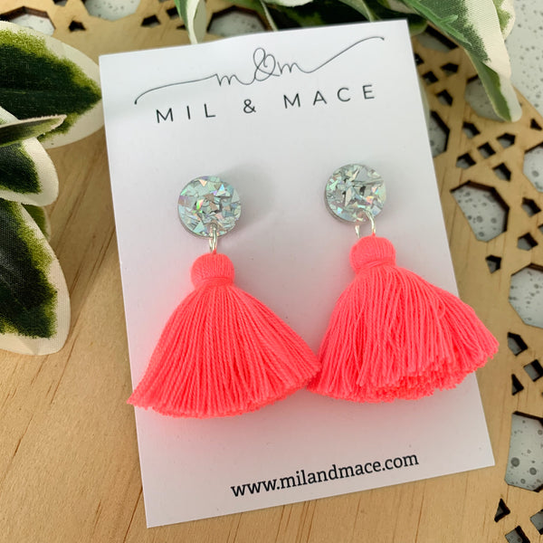 Tassel Drops Light Fluoro Pink Silver Top