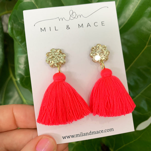 Tassel Drops Hot Neon Pink Gold Top