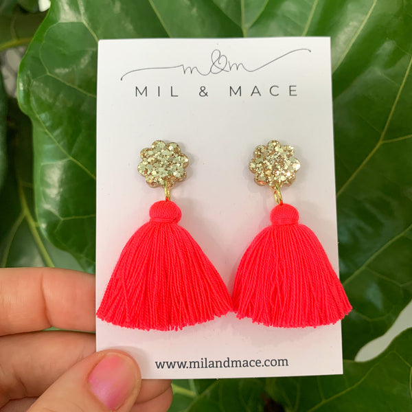 Tassel Drops Hot Neon Pink Gold Top