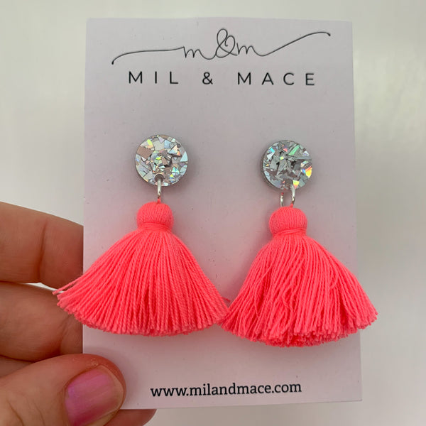Tassel Drops Light Fluoro Pink Silver Top