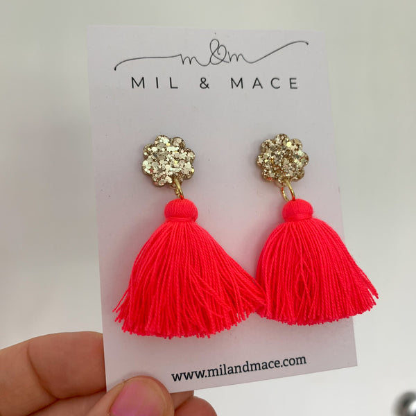 Tassel Drops Hot Neon Pink Gold Top
