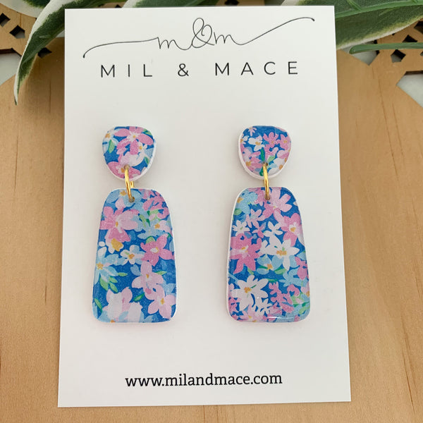 Summer Florals Polymer Clay Dangle Earrings with Resin Finish