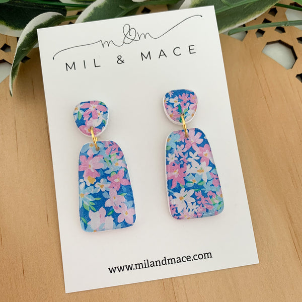 Summer Florals Polymer Clay Dangle Earrings with Resin Finish