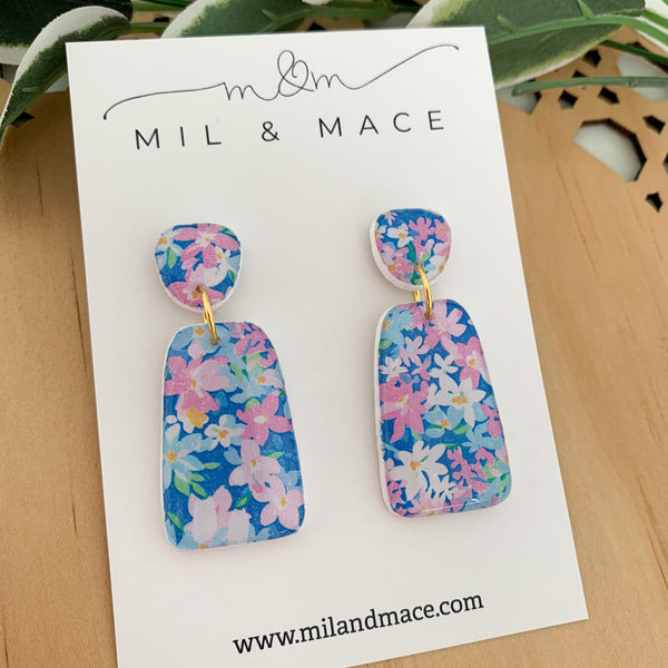 Summer Florals Polymer Clay Dangle Earrings with Resin Finish