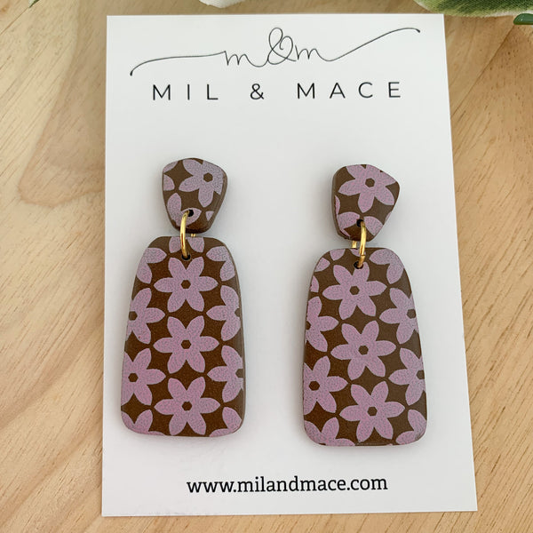 Chocolate Brown and Pink Polymer Clay Dangle Earrings