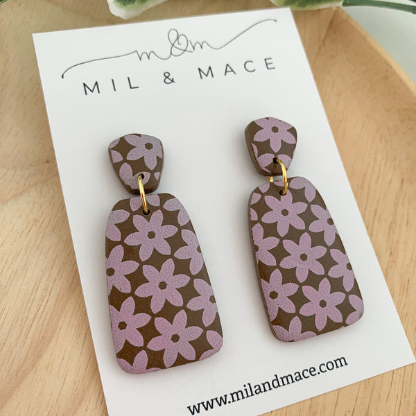 Chocolate Brown and Pink Polymer Clay Dangle Earrings