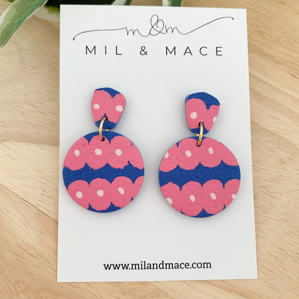 Blue and Pink Polymer Clay Dangle Earrings