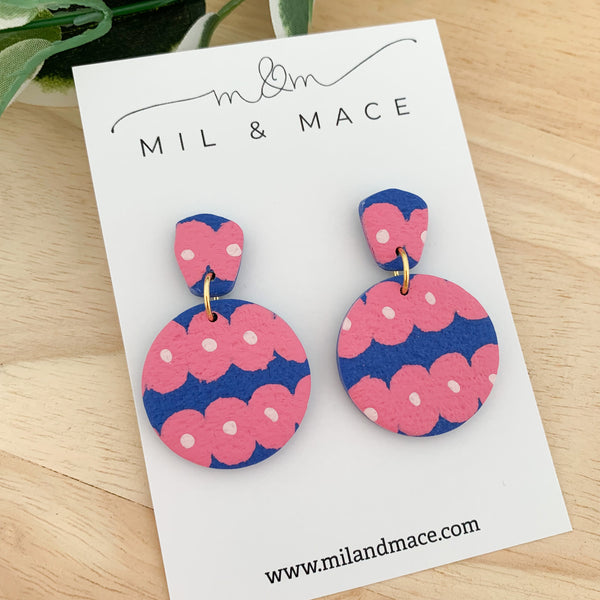 Blue and Pink Polymer Clay Dangle Earrings