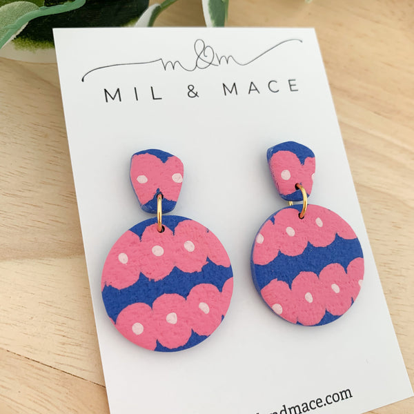 Blue and Pink Polymer Clay Dangle Earrings