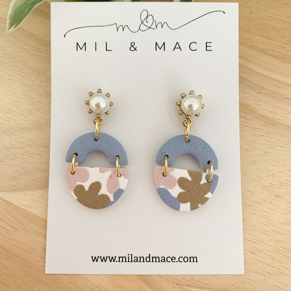 Pastels Blue, Pink and Latte Polymer Clay Dangle Earrings