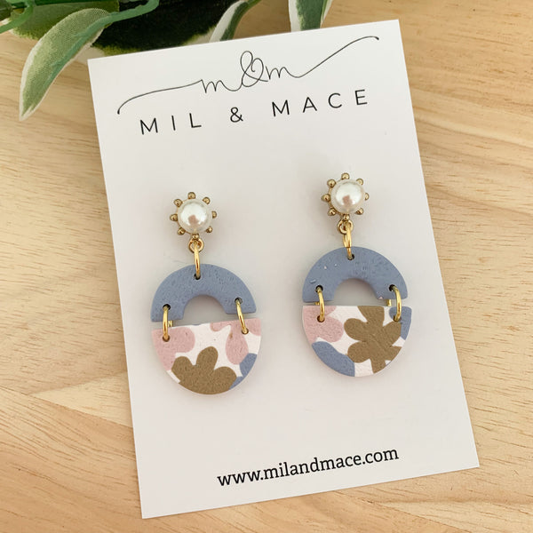 Pastels Blue, Pink and Latte Polymer Clay Dangle Earrings