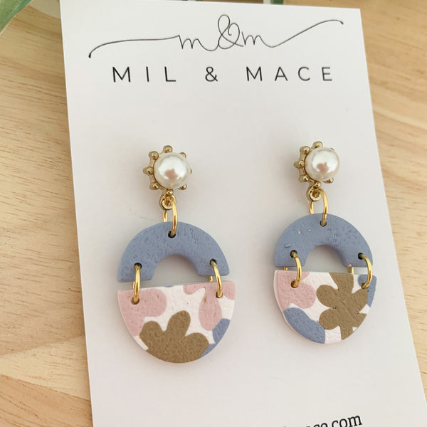 Pastels Blue, Pink and Latte Polymer Clay Dangle Earrings