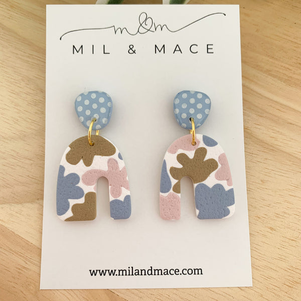 Pastels Blue, Pink and Latte Polymer Clay Dangle Earrings