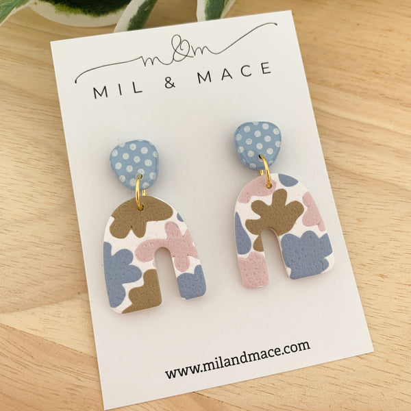 Pastels Blue, Pink and Latte Polymer Clay Dangle Earrings