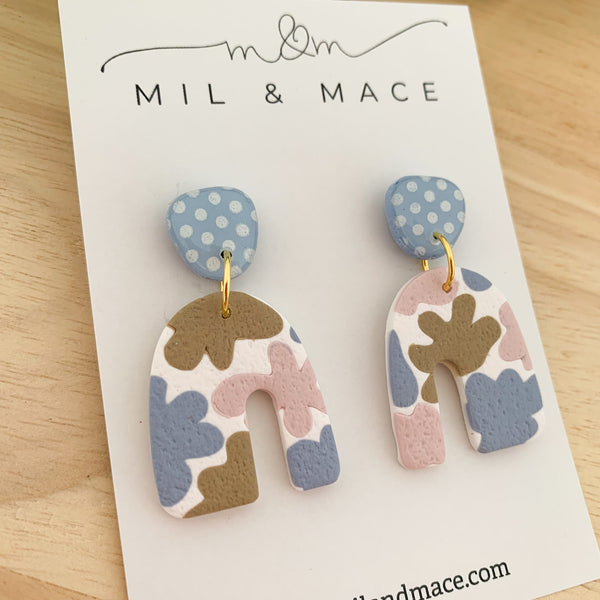Pastels Blue, Pink and Latte Polymer Clay Dangle Earrings