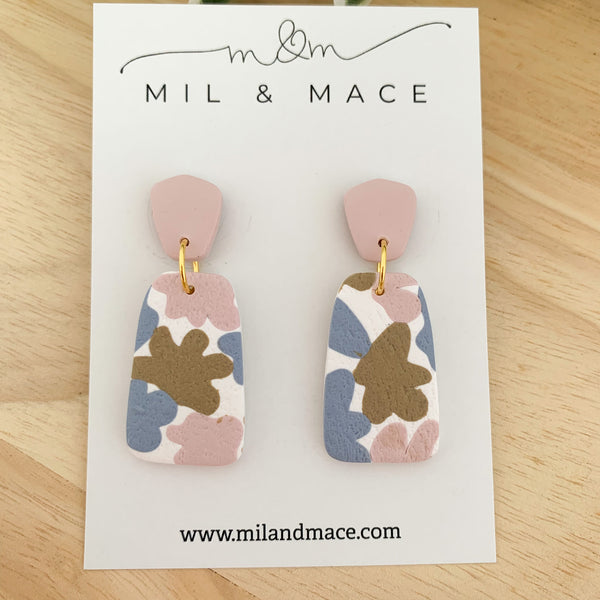 Pastels Blue, Pink and Latte Polymer Clay Dangle Earrings