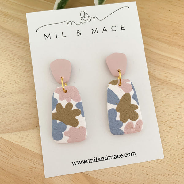 Pastels Blue, Pink and Latte Polymer Clay Dangle Earrings