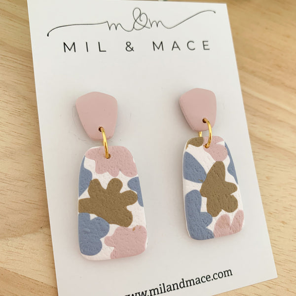 Pastels Blue, Pink and Latte Polymer Clay Dangle Earrings