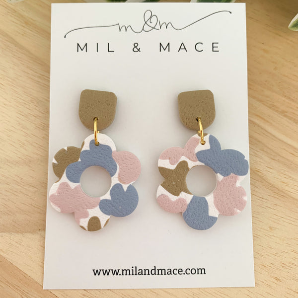 Pastels Blue, Pink and Latte Polymer Clay Dangle Earrings