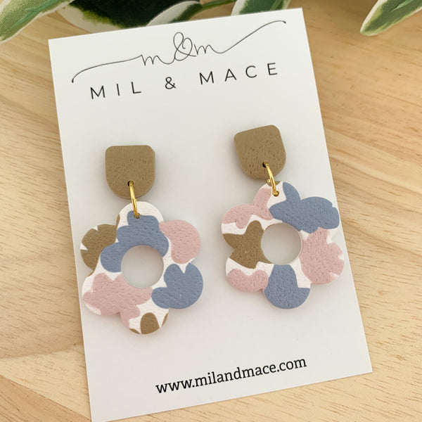 Pastels Blue, Pink and Latte Polymer Clay Dangle Earrings
