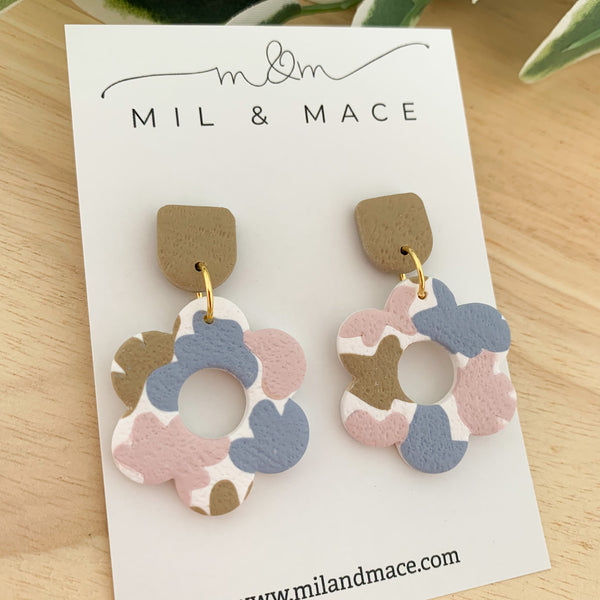 Pastels Blue, Pink and Latte Polymer Clay Dangle Earrings