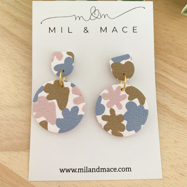 Pastels Blue, Pink and Latte Polymer Clay Dangle Earrings