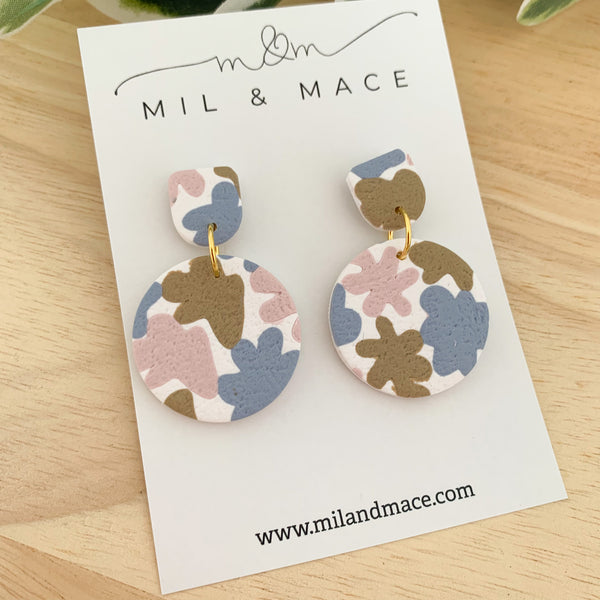 Pastels Blue, Pink and Latte Polymer Clay Dangle Earrings
