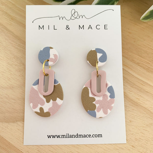 Pastels Blue, Pink and Latte Polymer Clay Dangle Earrings
