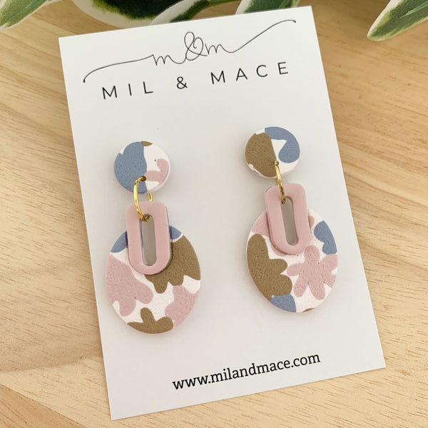 Pastels Blue, Pink and Latte Polymer Clay Dangle Earrings