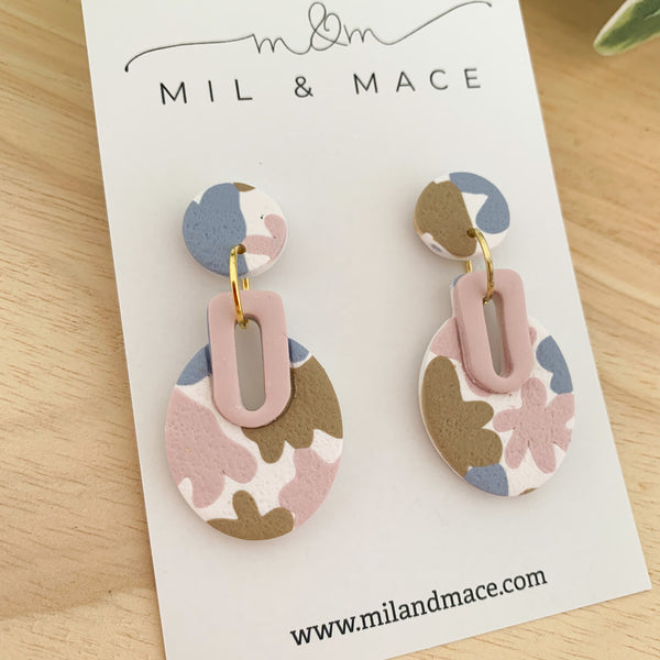Pastels Blue, Pink and Latte Polymer Clay Dangle Earrings