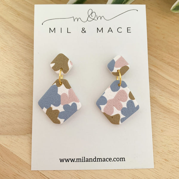 Pastels Blue, Pink and Latte Polymer Clay Dangle Earrings