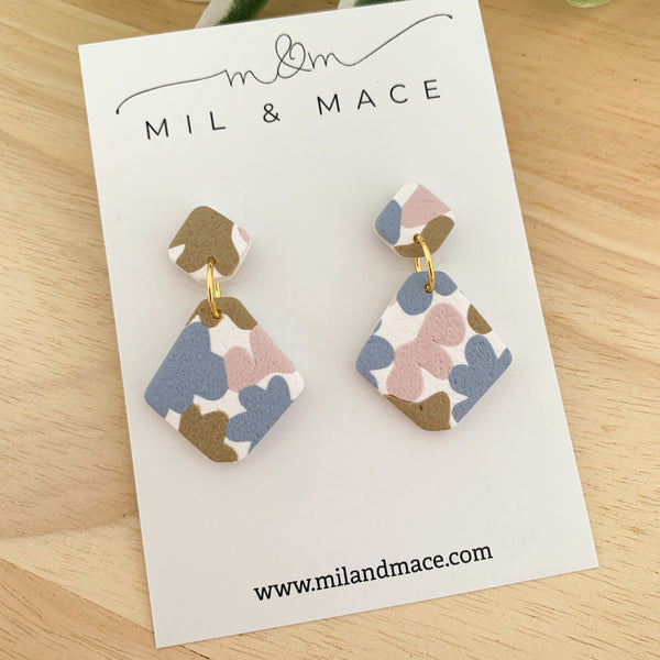 Pastels Blue, Pink and Latte Polymer Clay Dangle Earrings