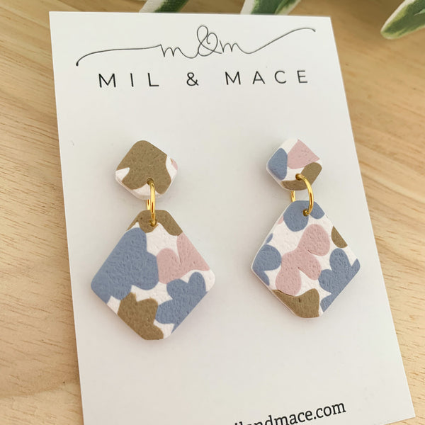 Pastels Blue, Pink and Latte Polymer Clay Dangle Earrings